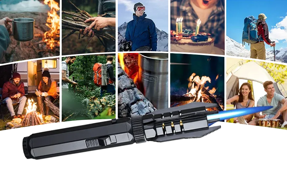 Lux Blaze lighting campfires, candles, and grills outdoors